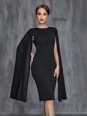 Women's Solid Pleated Sleeve Sim Dress