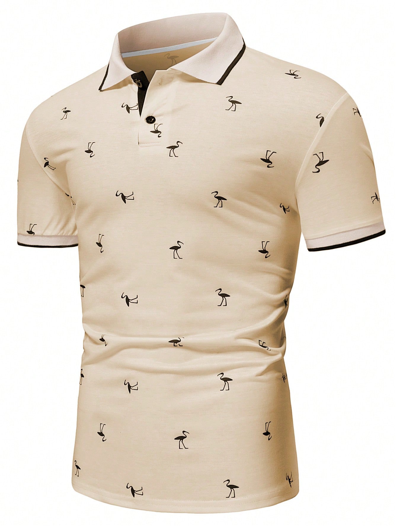 Manfinity RSRT Men Flamingo Print Contrast Trim Polo Shirt