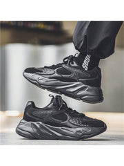 Men's Casual, Trend-setting, Lightweight, Slip-resistant And Durable Black Sports Shoes For Autumn/winter, Walking, Height Increasing Chunky Sneakers