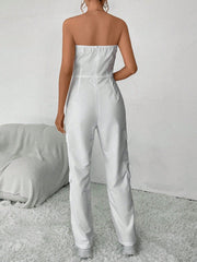 Solid Color Long Tube Jumpsuit