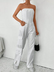 Solid Color Long Tube Jumpsuit