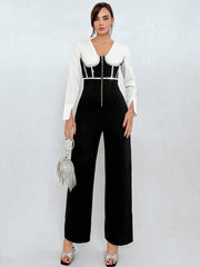 Privé Women'S Rhinestone Embellished Contrast Color 2 In 1 Jumpsuit