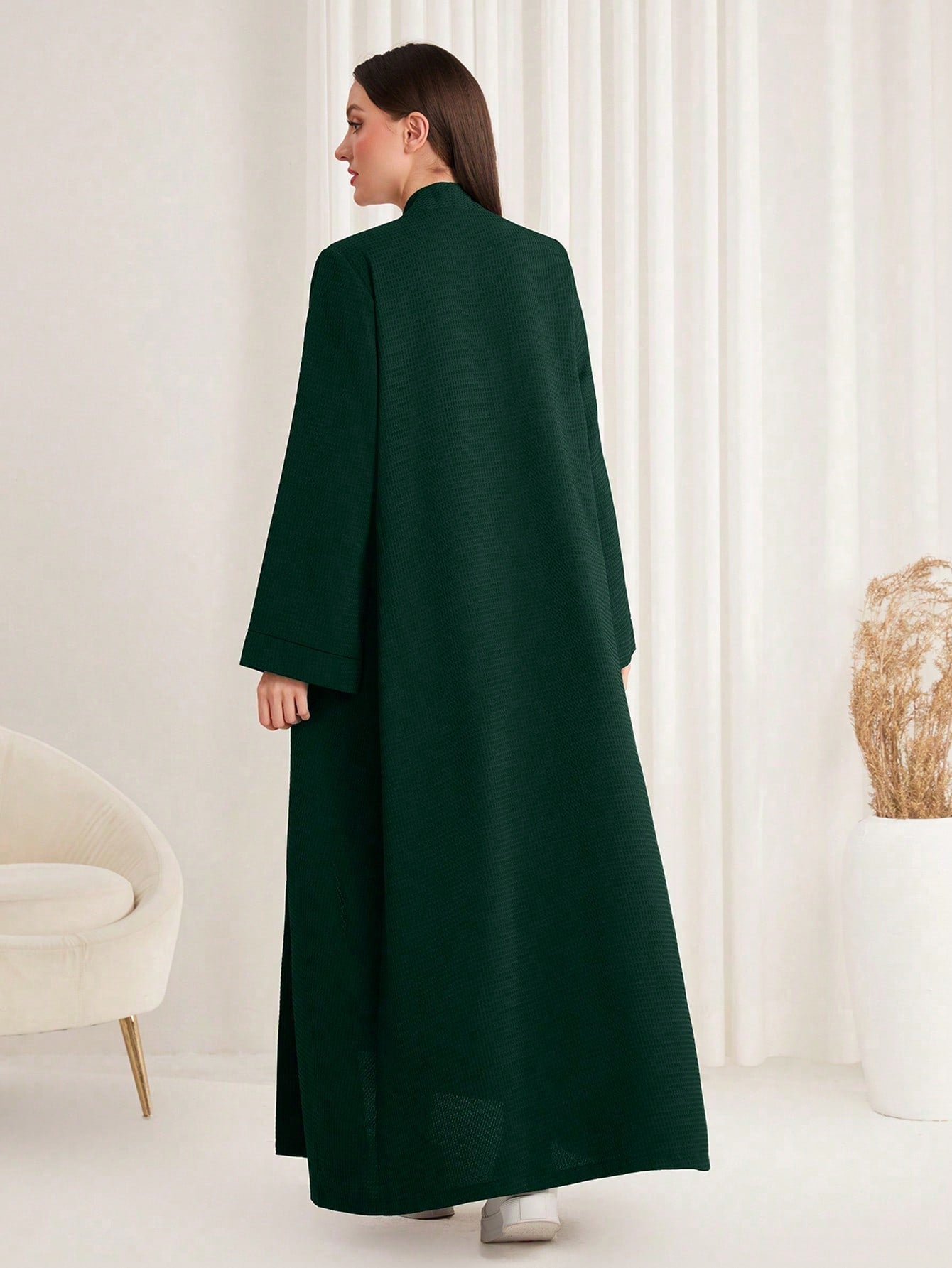 Najma Solid Texture Open Front Long Robe