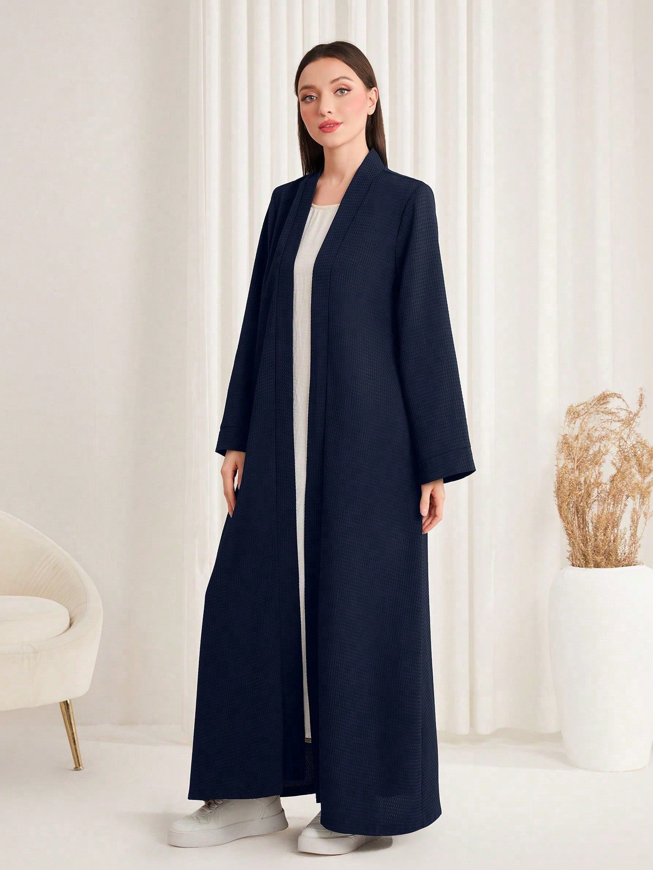 Najma Solid Texture Open Front Long Robe