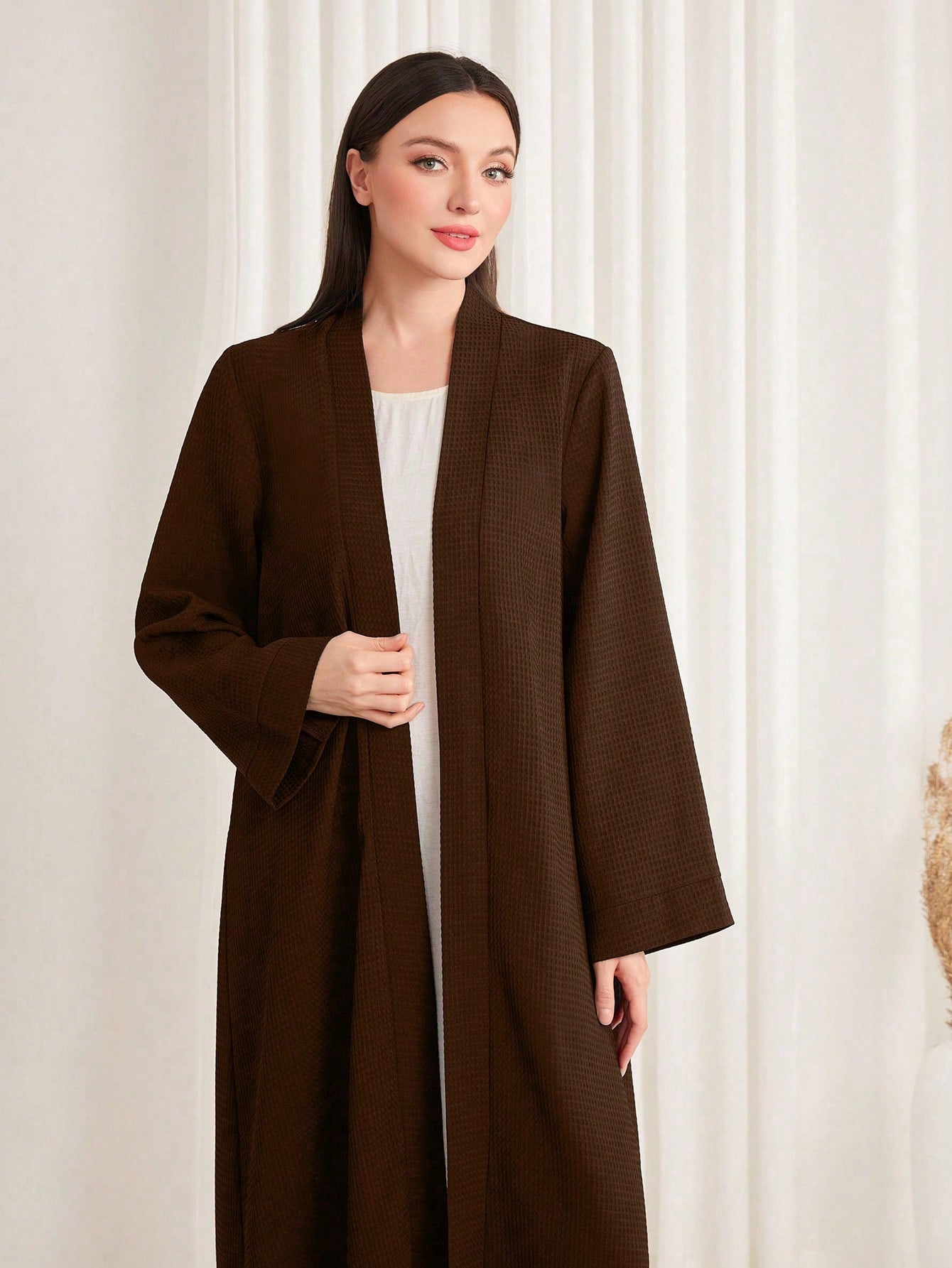 Najma Solid Texture Open Front Long Robe