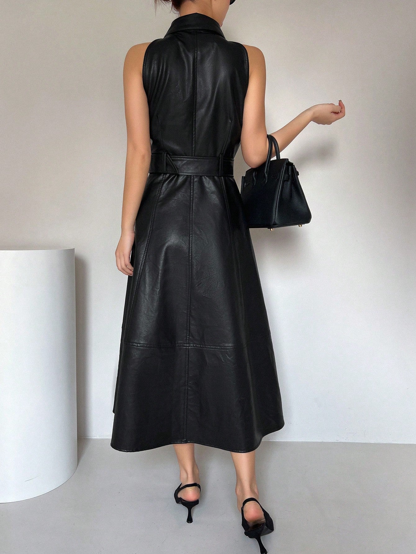 DAZY Sleeveless Shirt Style Belted Dress