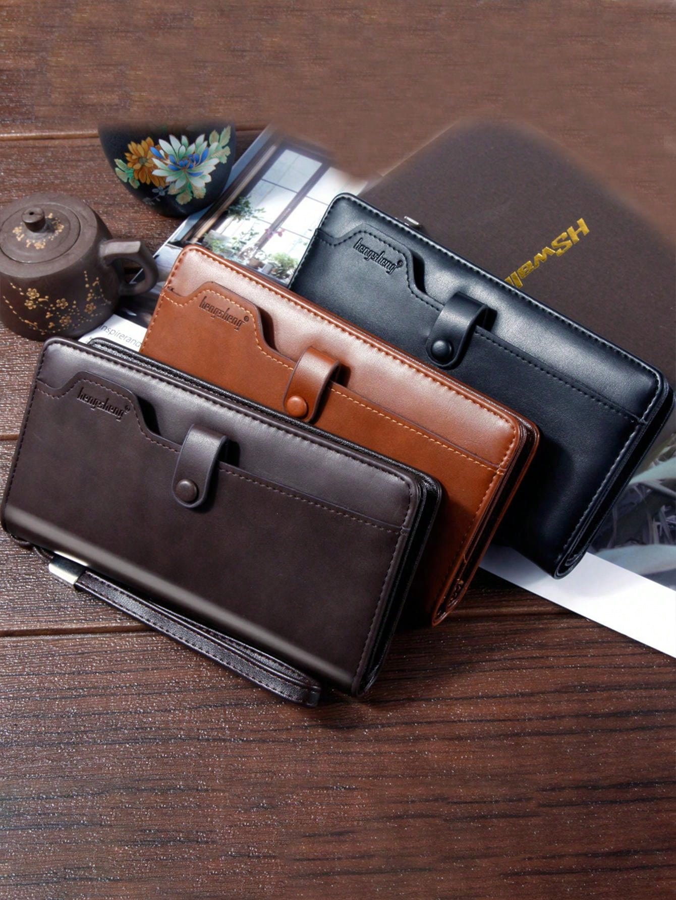 1 Men'S Fashion Business Long Clutch Multi-Card Slot Inner Zipper Multi-Functional Clip Wallet Clutch Wallet Men'S Wallet