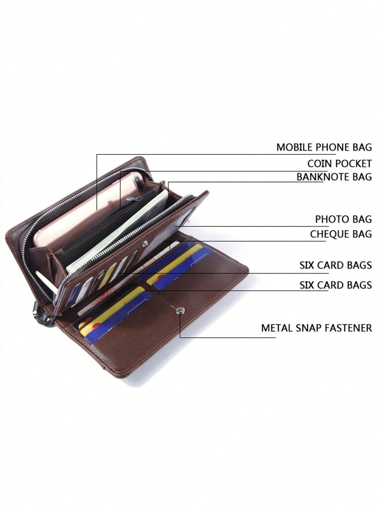 1 Men'S Fashion Business Long Clutch Multi-Card Slot Inner Zipper Multi-Functional Clip Wallet Clutch Wallet Men'S Wallet