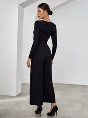 Privé Asymmetric Collar Color Block Long Sleeve Jumpsuit