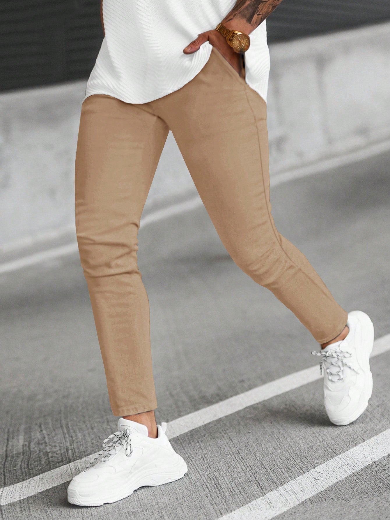 Manfinity Men's Solid Color Casual Suit Pants