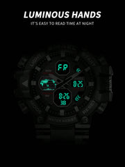 1pc Smael Alloy Case Black Color Men'S Outdoor Sports Waterproof Dual Display Multi-Function Night Light Electronic Watch