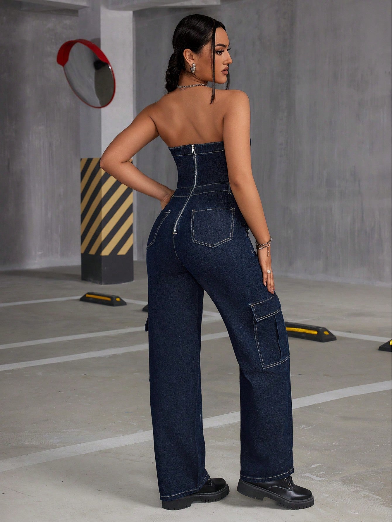 ICON Water Washed Denim Jumpsuit With Topstitching