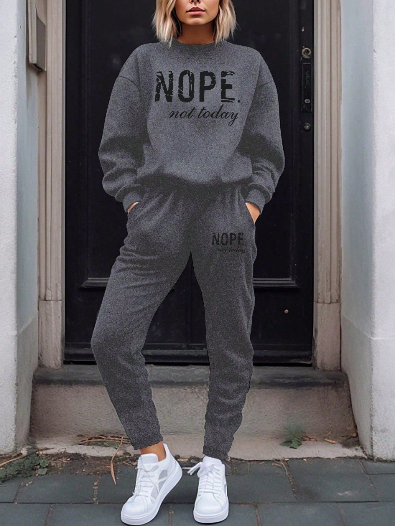 Letter Graphic Drop Shoulder Sweatshirt & Sweatpants