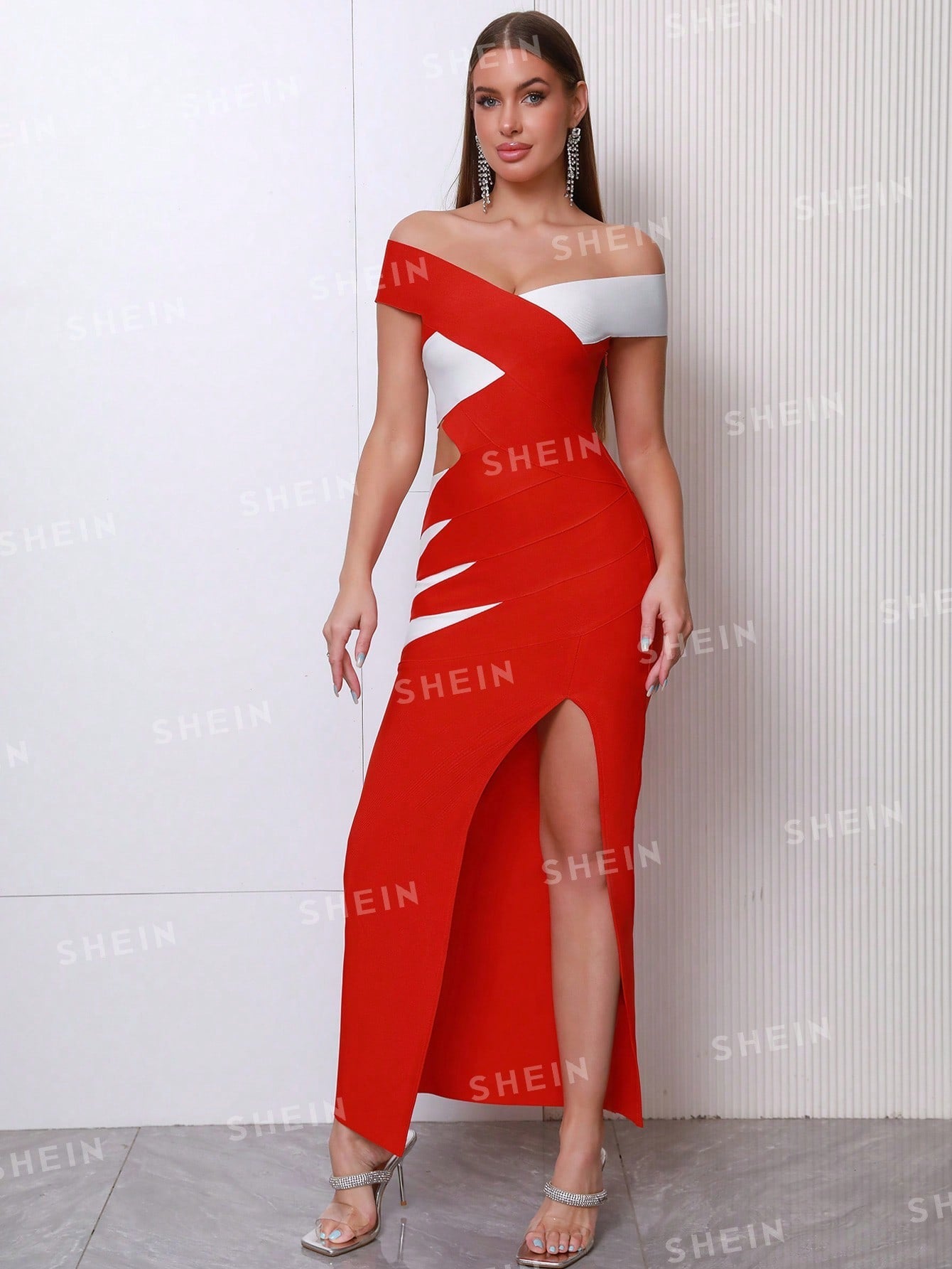 Off Shoulder Color Block Mermaid Formal Evening Party Dress