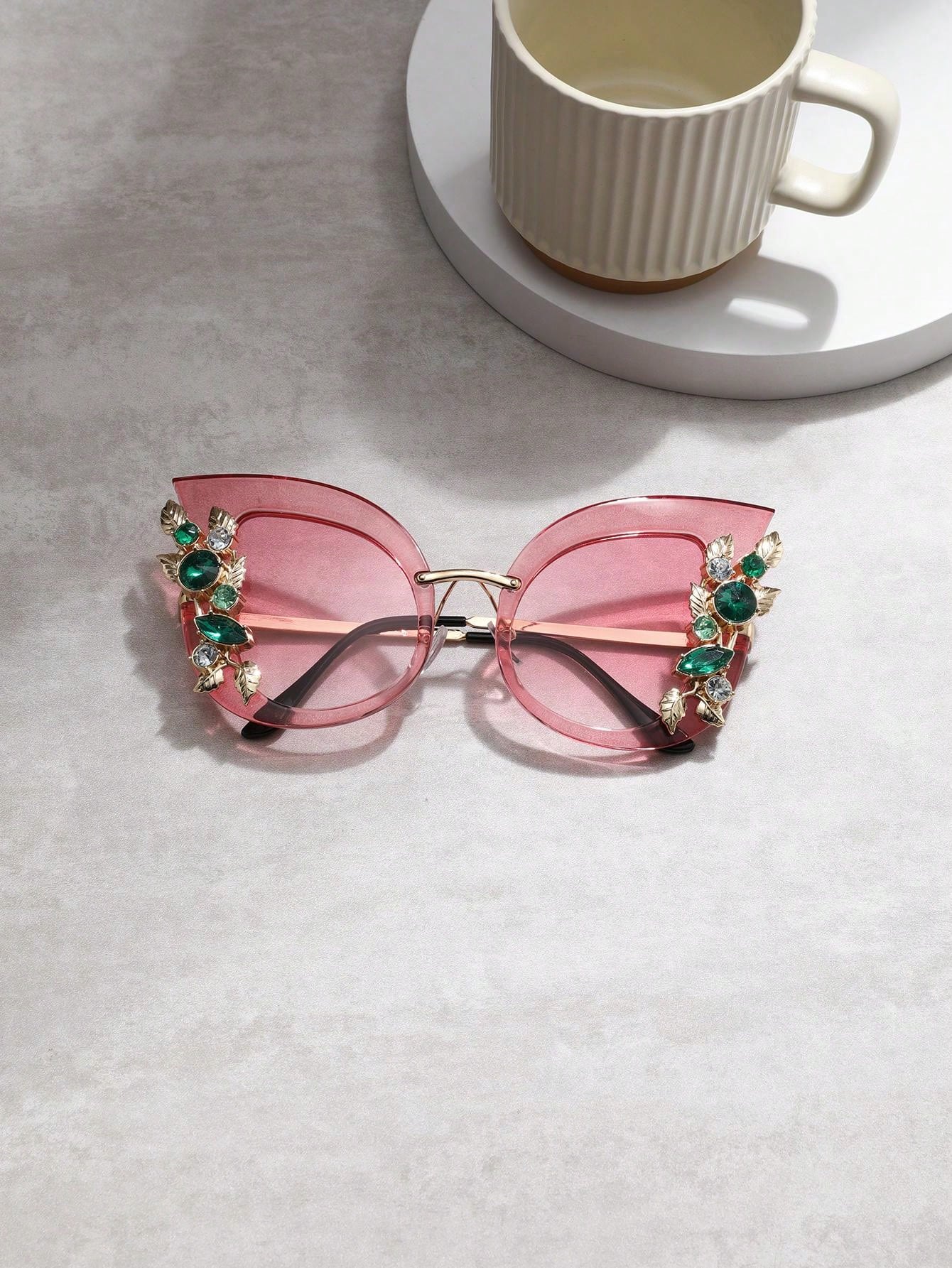 1pc Ladies' Pink Frame Pink Lens Cat Eye Style Sunglasses With Crystal Decoration For Parties, Dances, Beaches, Sun-Protection