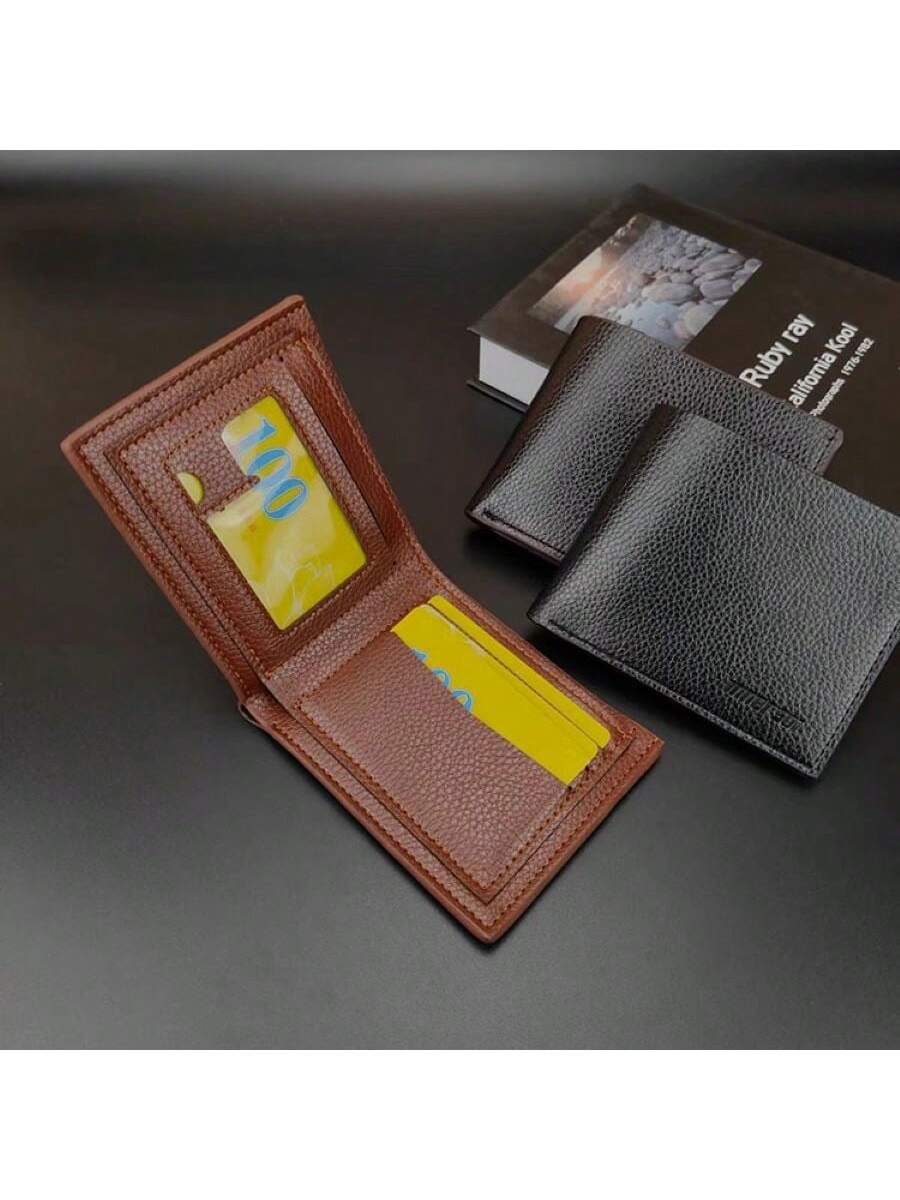 1pc Business Men'S Vintage Short Wallet Solid Loose-Leaf Coin Bag Small Wallet Large Capacity Document Bag Card Wallet Wallet