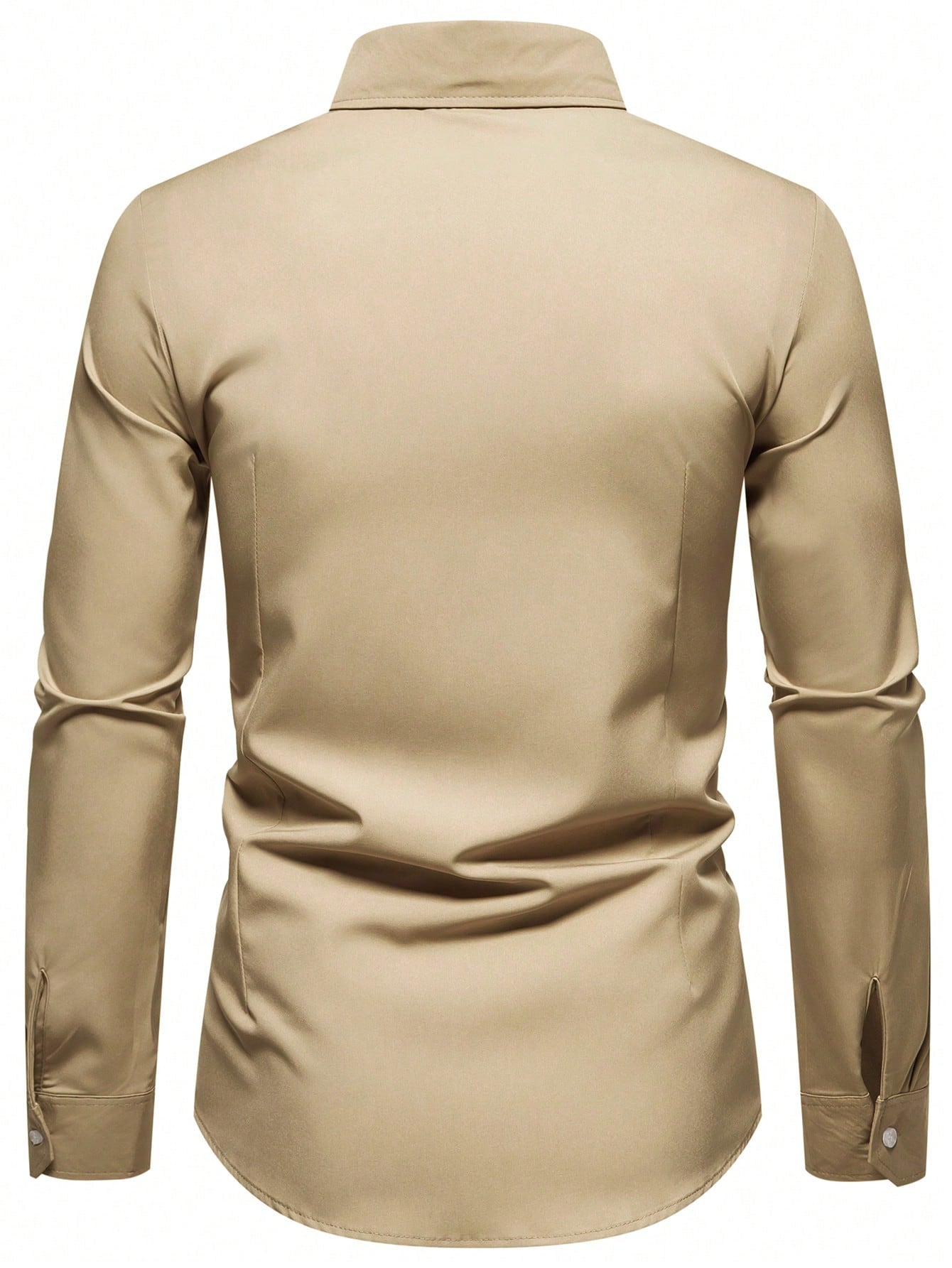 Manfinity Mode Men's Solid Color Buttoned V-neck Long Sleeve Shirt