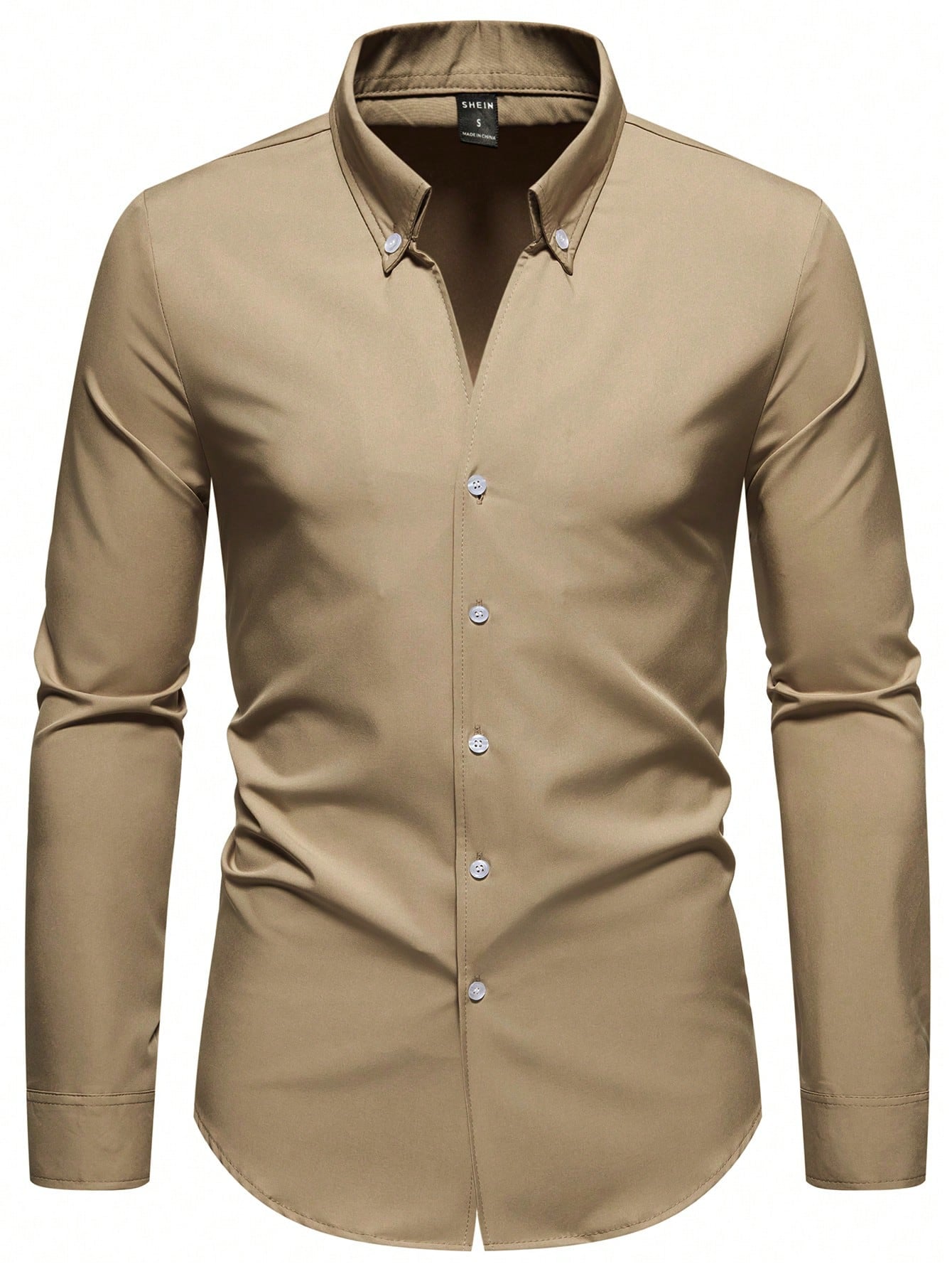 Manfinity Mode Men's Solid Color Buttoned V-neck Long Sleeve Shirt