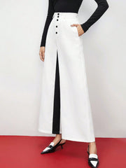 BIZwear Women'S Color Block Button Up Wide Leg Pants