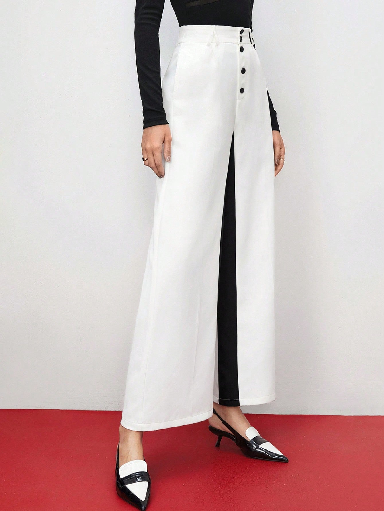 BIZwear Women'S Color Block Button Up Wide Leg Pants