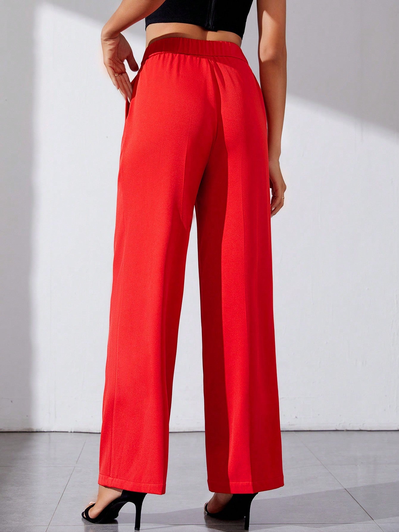 Tall Solid Color Straight Pants With Diagonal Pocket