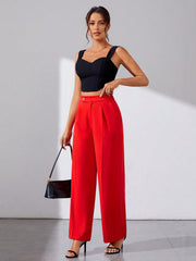 Tall Solid Color Straight Pants With Diagonal Pocket