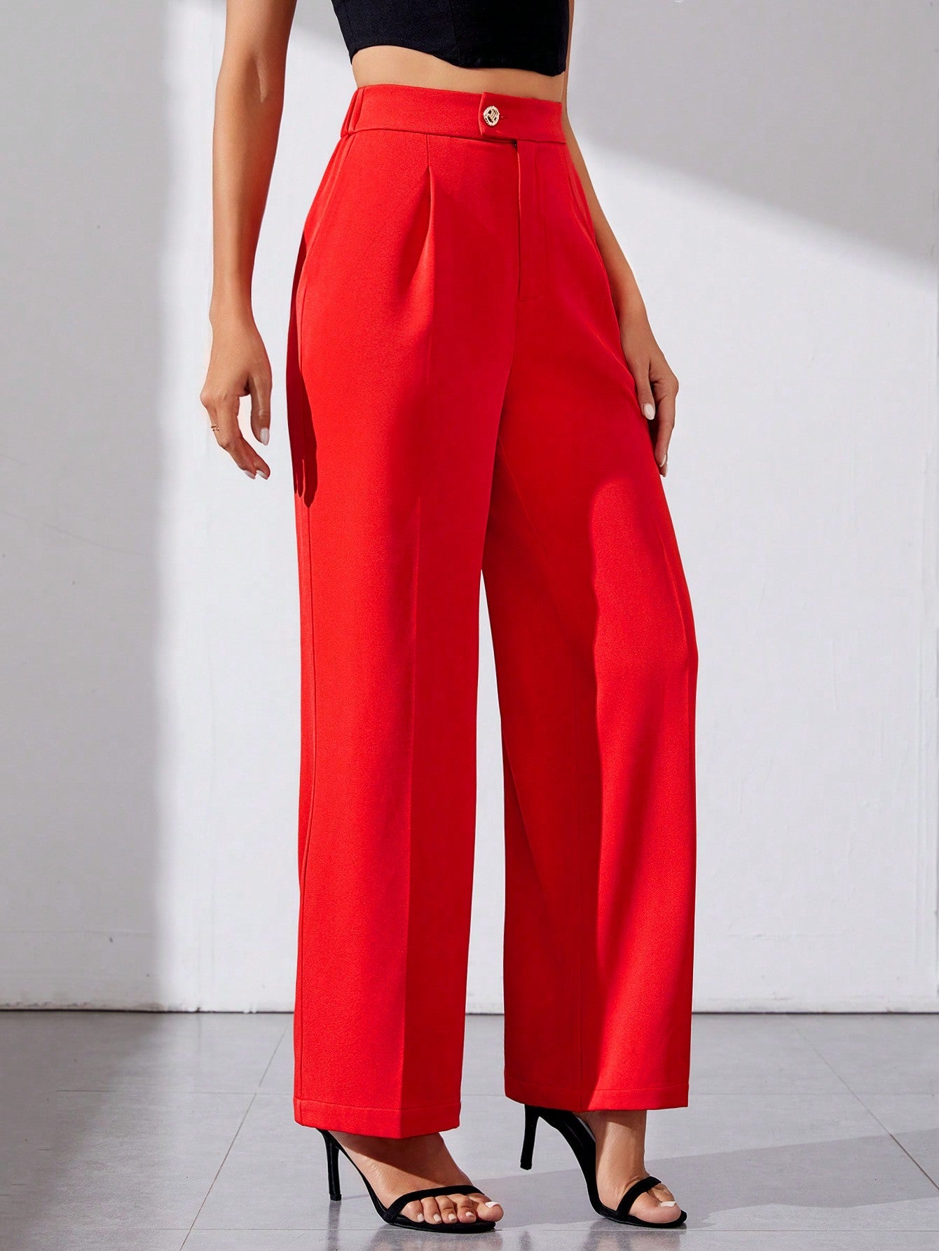 Tall Solid Color Straight Pants With Diagonal Pocket