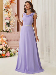 Belle Bridesmaid Dress With Draped Neckline, Waist Belt, Hollow Back And Weaving Detail