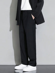 Men Solid Color Suit Pants With Slanted Pockets