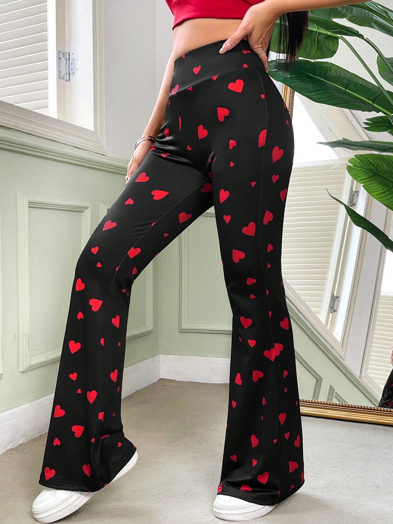 EZwear Women'S Love Print Flared Trousers