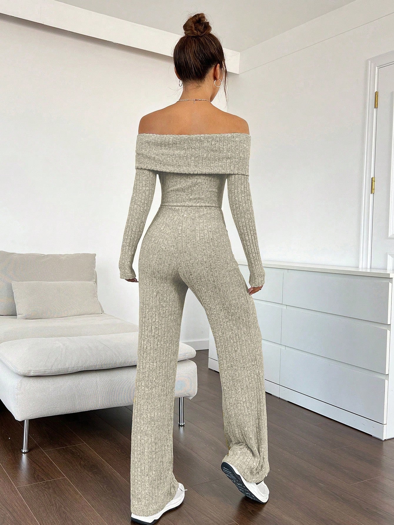 EZwear Foldover Off Shoulder Wide Leg Jumpsuit