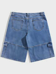 ROMWE Prep Men's Cargo Pocket Denim Shorts