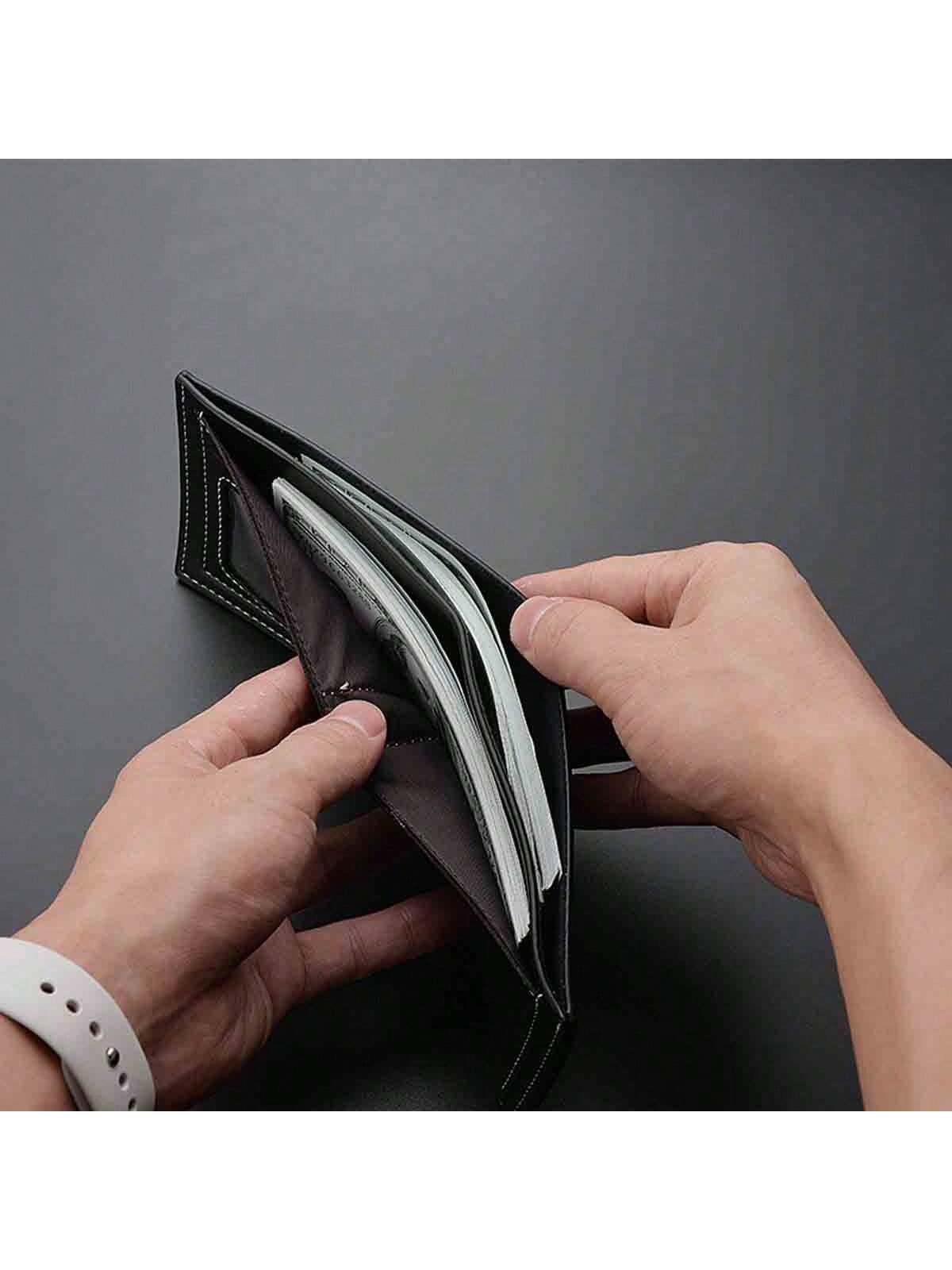 1pc Casual 'S Wallet Ultra Slim High Capacity Bifold Short Horizontal Men'S Leather Wallet