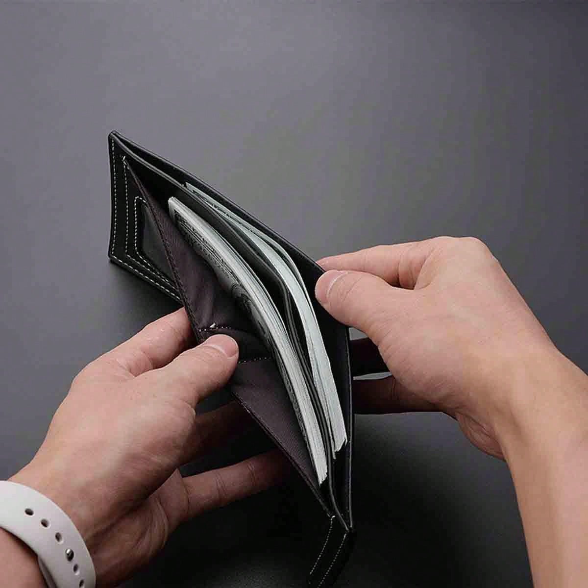 1pc Casual 'S Wallet Ultra Slim High Capacity Bifold Short Horizontal Men'S Leather Wallet