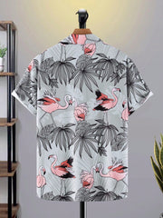 Manfinity Chillmode Men'S Short Sleeve Shirt With Plant & Flamingo Print