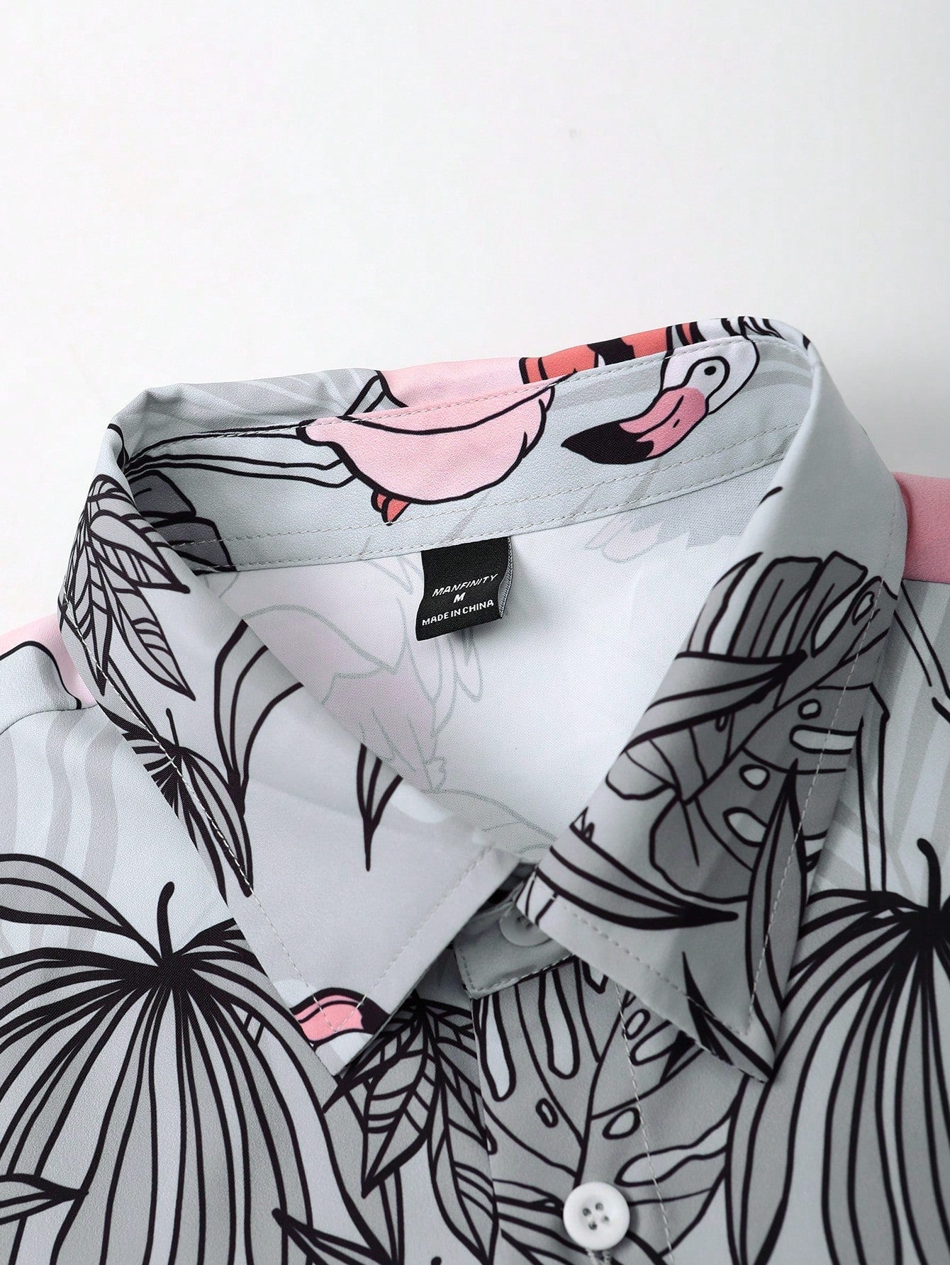 Manfinity Chillmode Men'S Short Sleeve Shirt With Plant & Flamingo Print