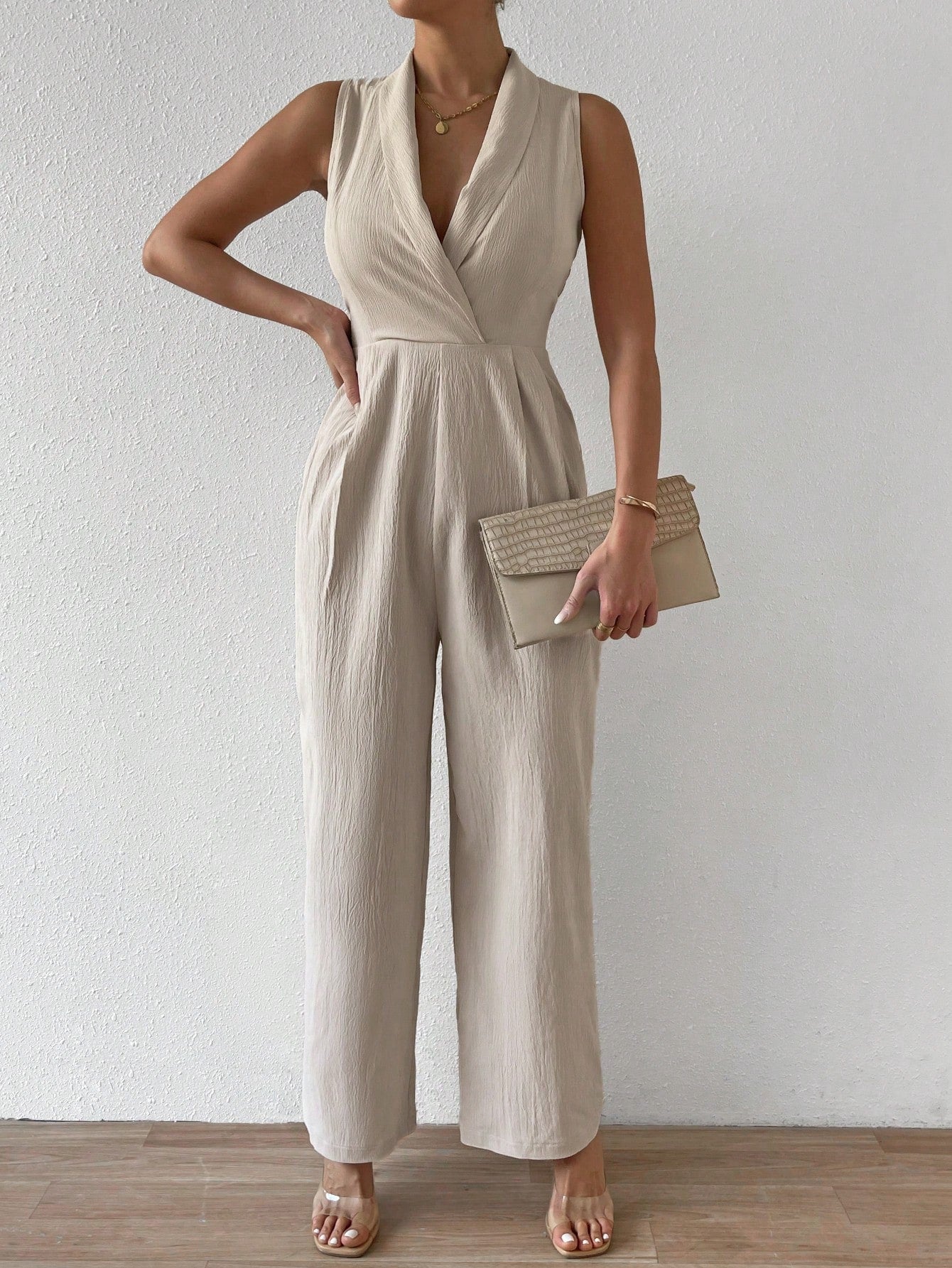 Frenchy Sleeveless Jumpsuit With Shawl Collar