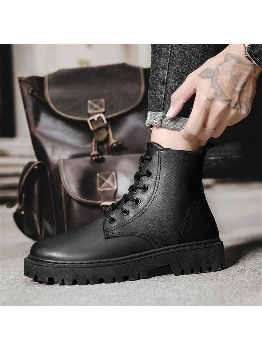 New Autumn Winter Men's High Top Leather Boots All-match Men's Shoes