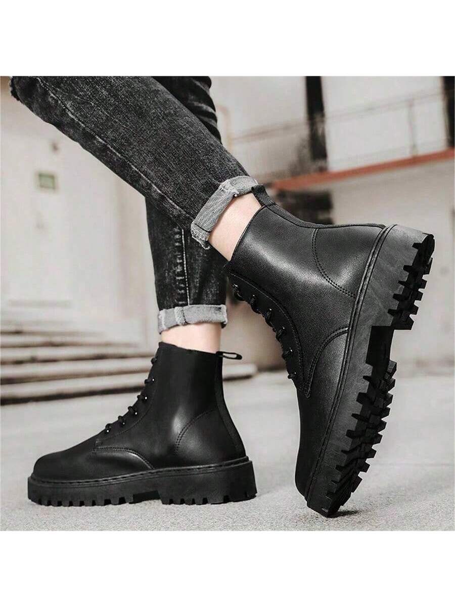 New Autumn Winter Men's High Top Leather Boots All-match Men's Shoes