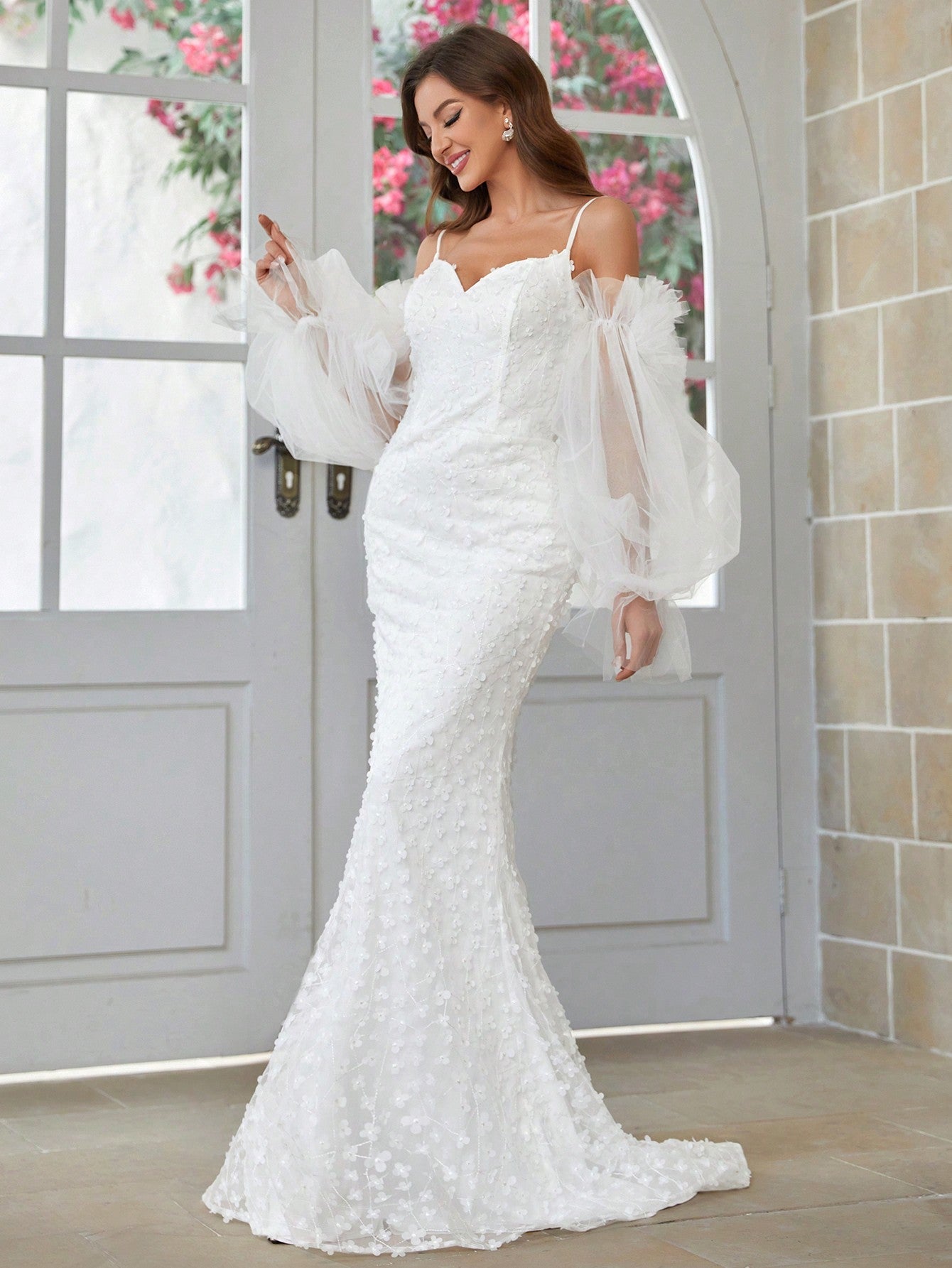 Belle Mermaid Style Wedding Dress With Oversized Lantern Sleeves