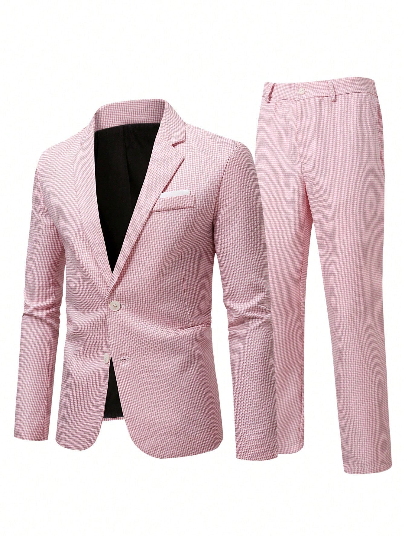 Manfinity Mode Men's Single-breasted Suit Jacket With Lapel Collar And Suit Pants