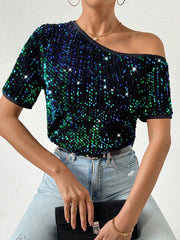 Privé Women's Sparkly Oblique Shoulder T-Shirt