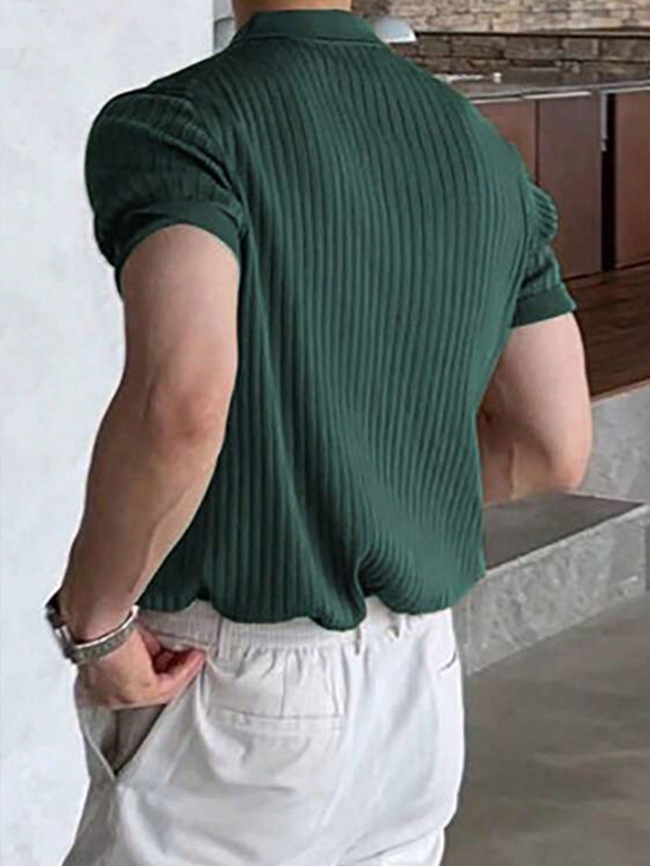 Men's Solid Color Fine Ribbed Polo Shirt