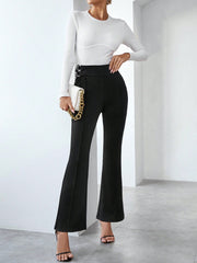 Privé Solid Color Circle Ring Detail Flared Pants