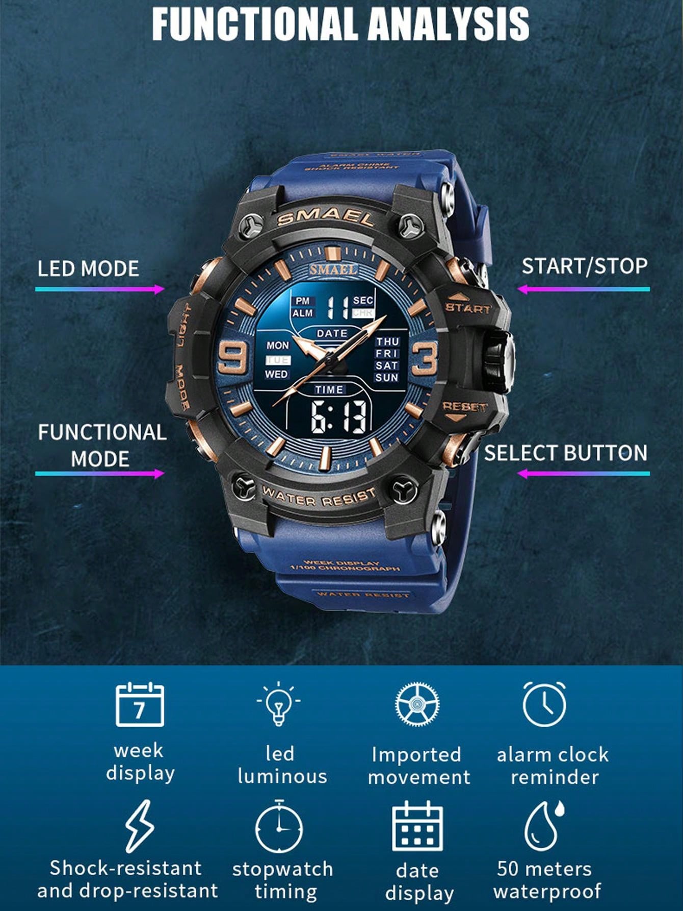 1pc Smael Sport Waterproof Electronic Watch