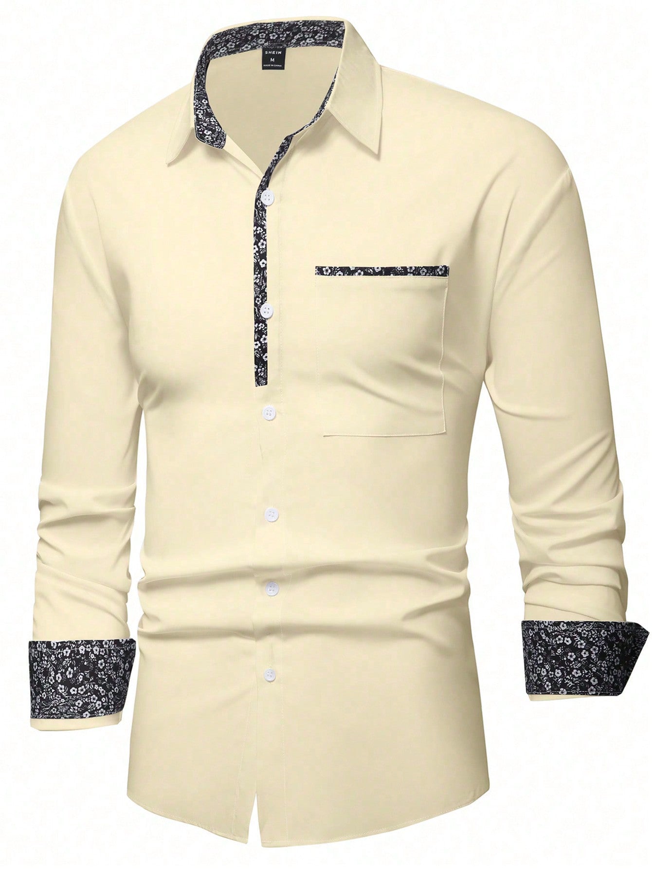 Manfinity Mode Men's Long Sleeve Shirt With Patchwork Small Floral Pattern