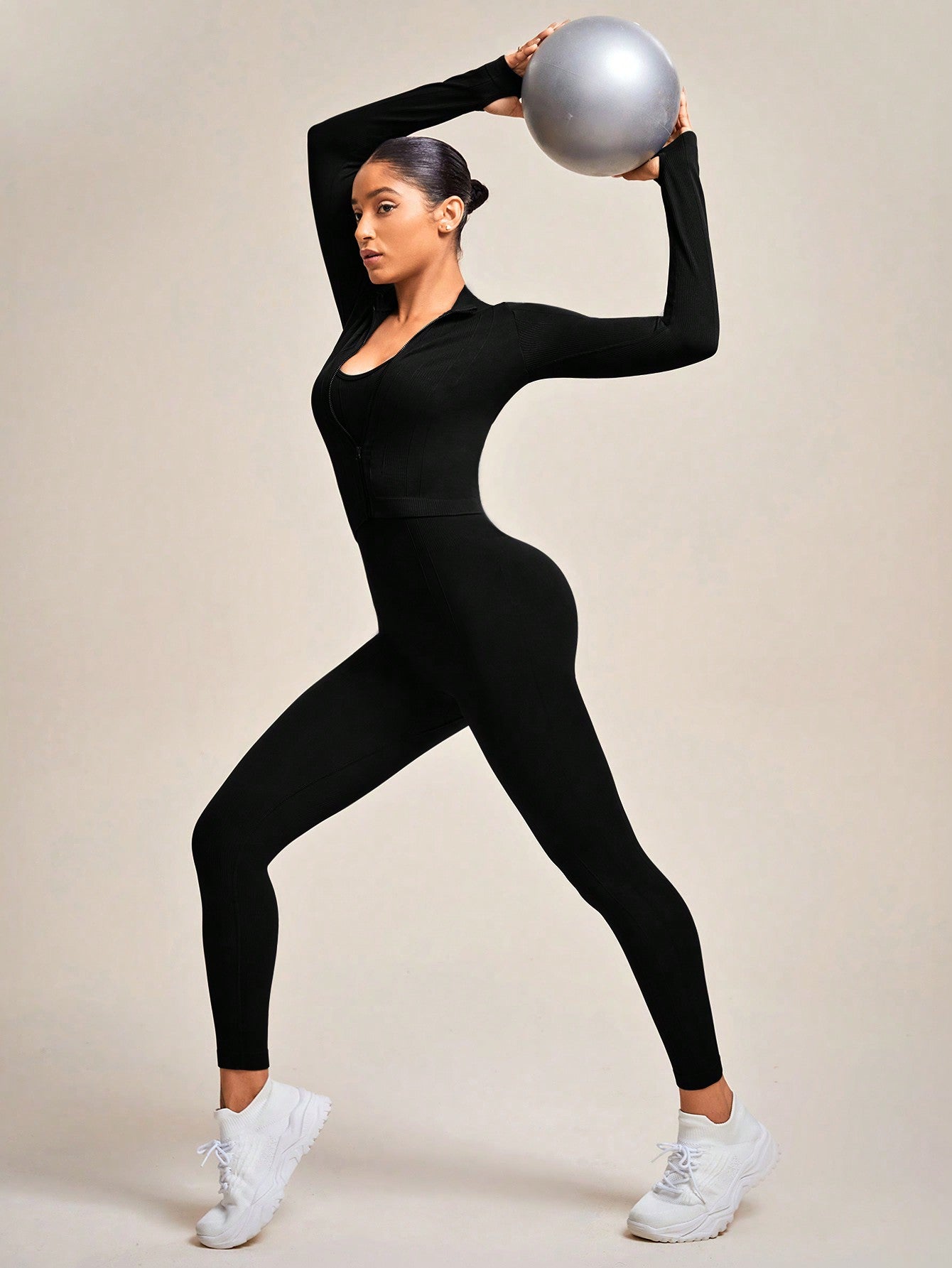 Seamless Thumbholes Sports Jacket & Jumpsuit Set cropped jacket