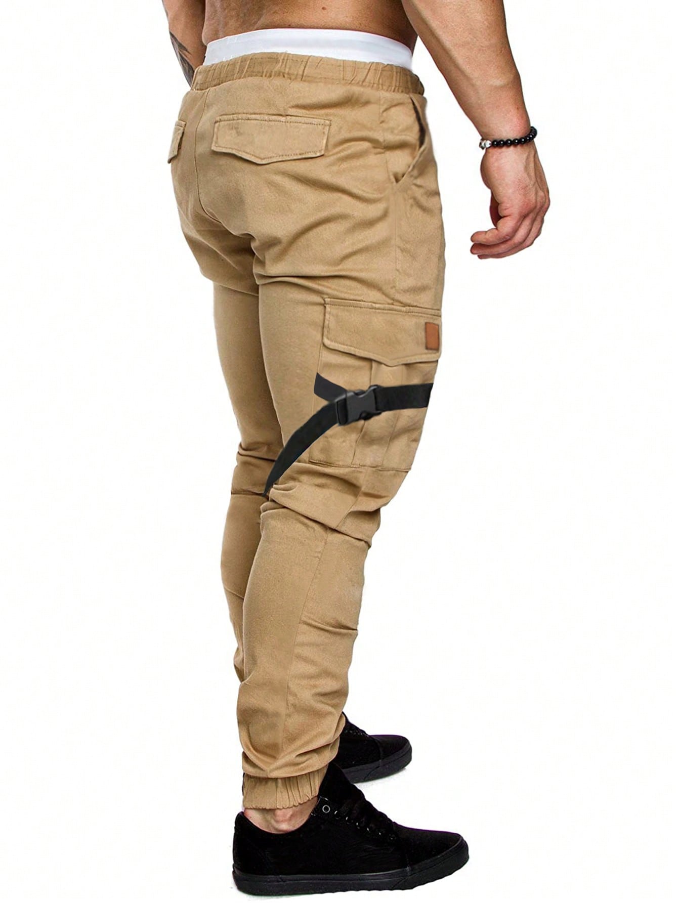 Manfinity Homme Men Flap Pocket Buckle Detail Drawstring Waist Cargo Pants