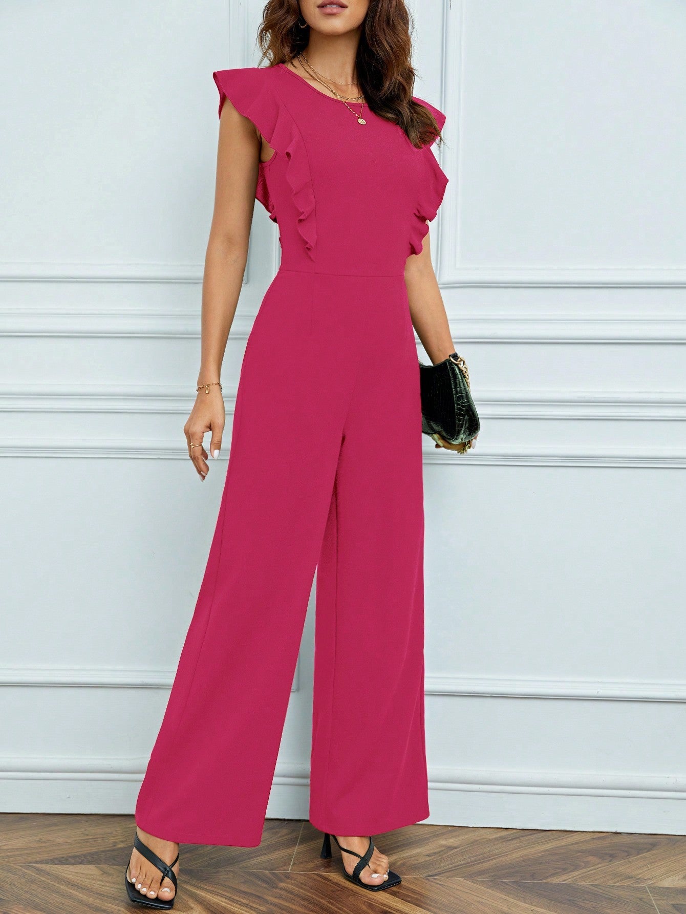 Tall Ruffle Trim Keyhole Back Jumpsuit