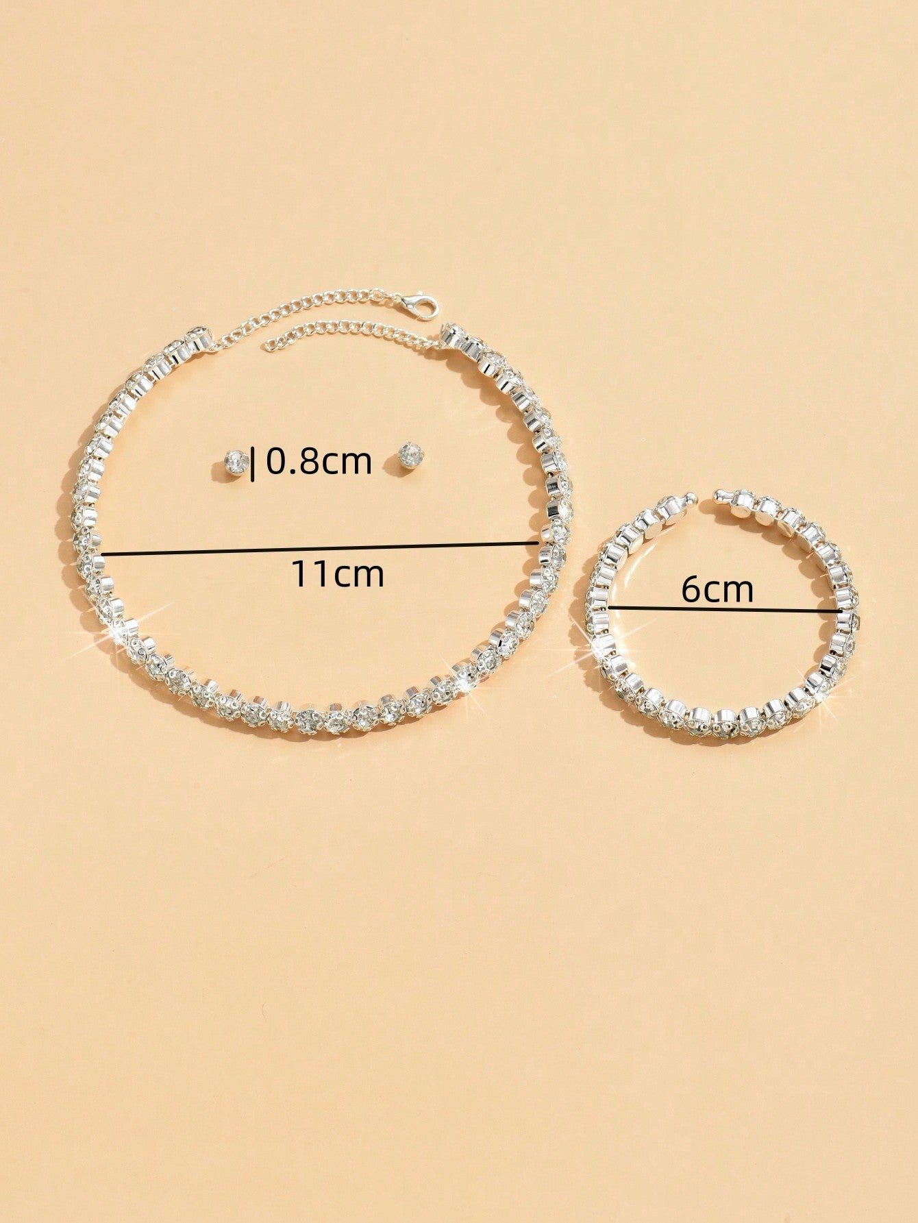 4pcs Luxurious Fashion Women's Full Rhinestone Circular Earrings Bracelet Necklace Set, Bridal Wedding Jewelry